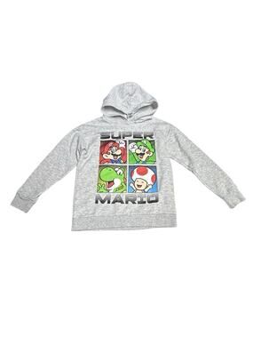 Super Mario Hoodie Kids Size 8 Gray Mario Luigi Yoshi Toad Pullover
